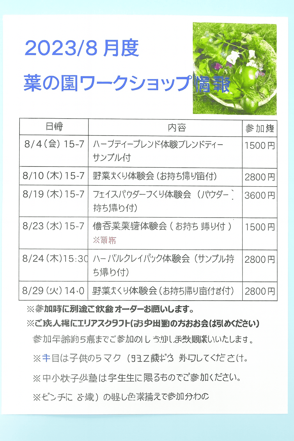 夏のハーブワークショップ